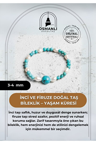 OSMANLI DOĞAL TAŞ Sertifikalı Osmanlı İnci ve Firuze Doğal Taş Bileklik – Yaş...