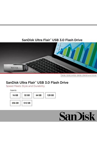 SanDisk Ultra Flair 256GB USB 3.0 Flash Drive – Up to 150MB/s, Black, Durable, Secure, Portable