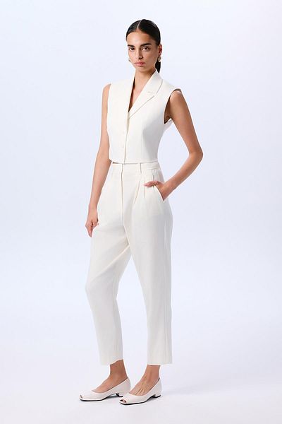 rue Double Pleat Detailed Ecru Trousers