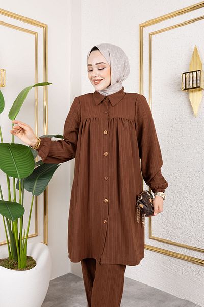 Tesettür Dünyası Buttoned Double Suit Tsd250172 Brown
