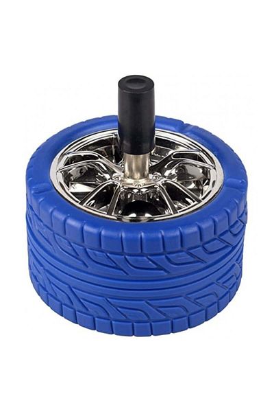 PUFO Scrumieră metalică Angry Wheel, rezistentă la vânt cu buton, albastră/argintie