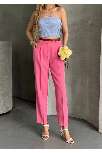 Bak'ap Belted Carrot Cut Fabric Trousers