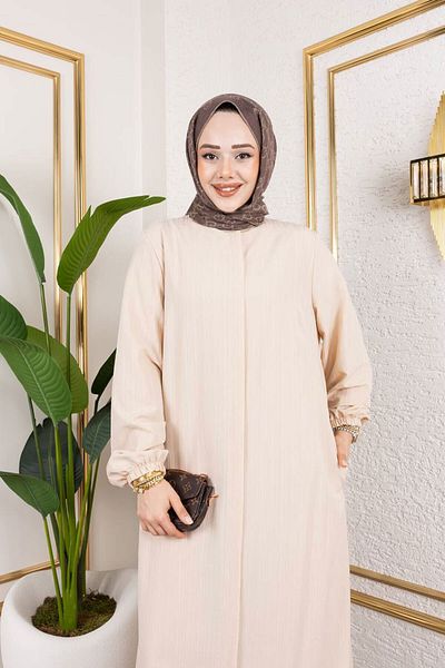 Tesettür Dünyası Large Size Suit with Concealed Zipper Tsd250170 Beige