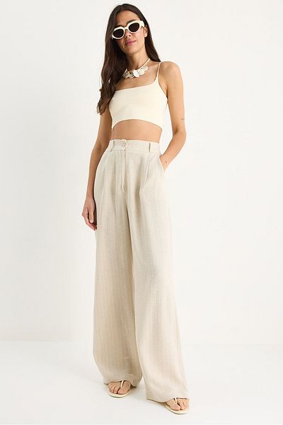 Bianco Lucci Pantaloni palazzo de in pentru femei, cu detaliu de buzunar cu dungi 3263 60281063