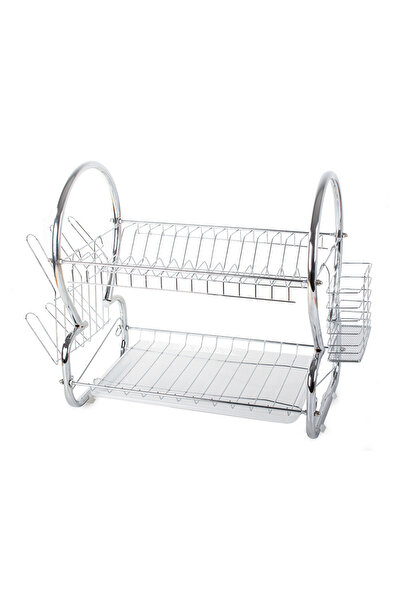 zola Dish drainer, 2-tier, space for glasses/mugs/cutlery, silver, 38x38x25 cm