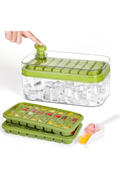 Zinuu Set de 2 tăvițe pentru cuburi de gheață cu recipient și lingură Zinuu, ABS/PET/PP, transparent/verde