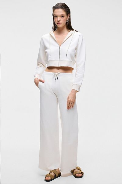 GRIMELANGE Laya women's 100% cotton regular fit double pocketed white sweatpants