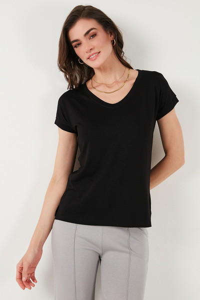 Lela V Yaka Relaxed Fit Yırtmaç Detaylı 2'li Paket Bluz BLUZ 5862000S2