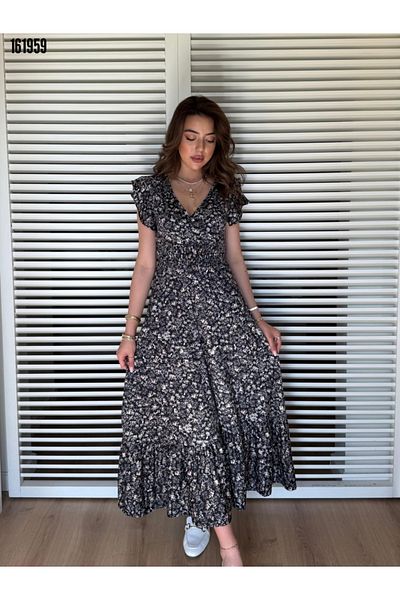 Modayakamoz Rochie de damă cu mâneci scurte, cu decolteu dublu, cu talie elastică, cu imprimeu floral