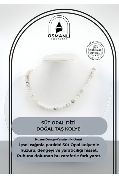 OSMANLI DOĞAL TAŞ قلادة من الحجر الطبيعي بتصميم أوبال الحليب مقاس 6 مم
