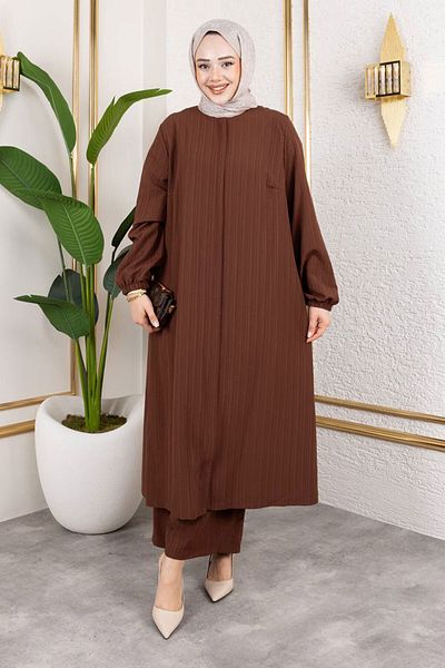 Tesettür Dünyası Large Size Suit with Concealed Zipper Tsd250170 Brown