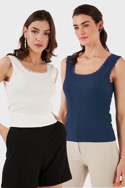Lela Slim Fit Thick Lace Square Collar Wrap 2 Pack Undershirt Athlete 5864979S2