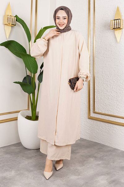 Tesettür Dünyası Large Size Suit with Concealed Zipper Tsd250170 Beige