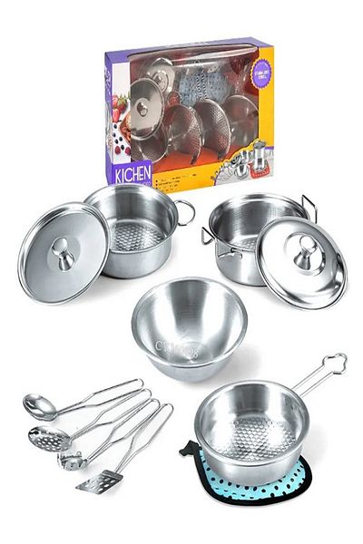 rexa Kids Stainless Steel Kitchen Play Set – Pretend Cooking Toys with Pots, Pans & Utensils