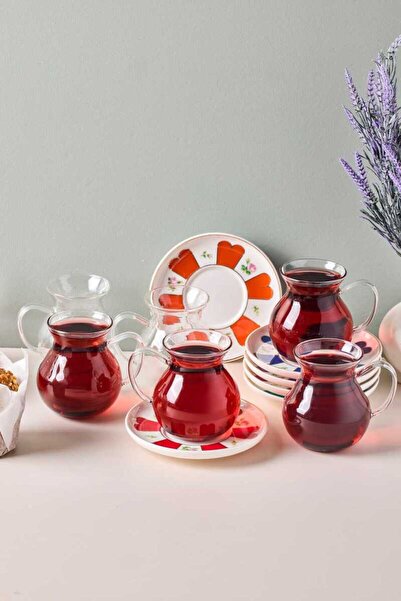 CENGİZ ÇEYİZ Beyoğlu 12 Parça 6 Kişilik Kulplu Cam Çay Bardağı Seti 210 ml PE...