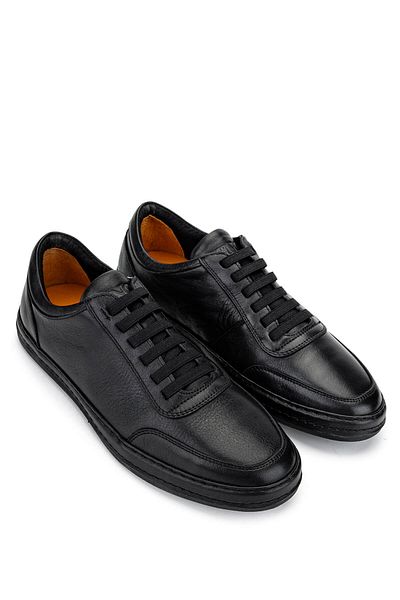 Tamer Tanca Men's Genuine Leather Black Leather Sneakers & Sports Shoes