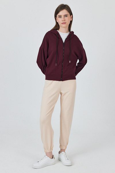 Rays Claret Red Zippered Hooded Sweatshirt with Stripe Detail 3045