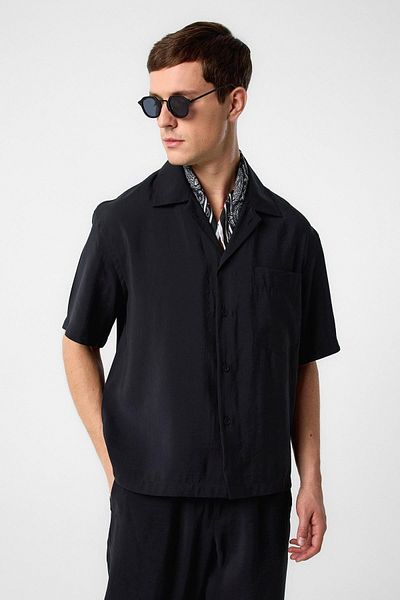 Antioch Black Apaş Collar Modal Fabric Men's Shirt