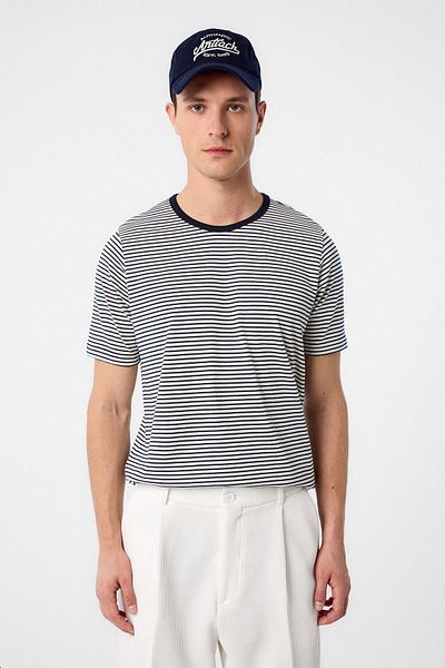 Antioch Navy Blue Regular Fit Striped Men's T-Shirt