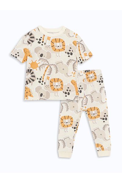 LC Waikiki Lcw Baby Beige Crew Neck Printed Baby Boy Pajama Set