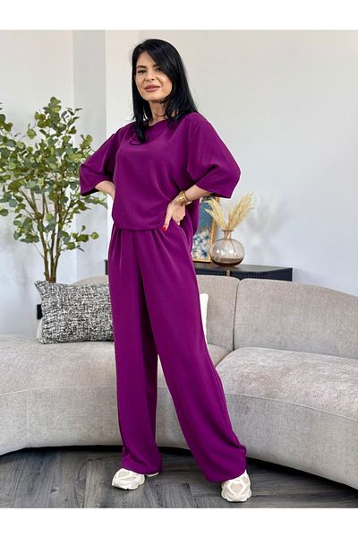 RAMONA BADESCU EXCLUSIVE Casual Suit with Wide Leg Pants Purple