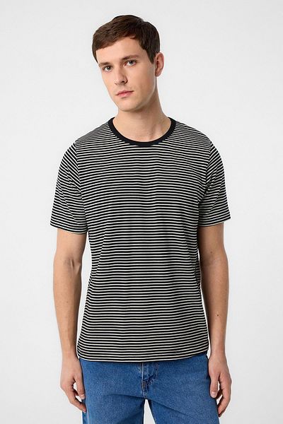 Antioch Black Regular Fit Striped Men's T-Shirt