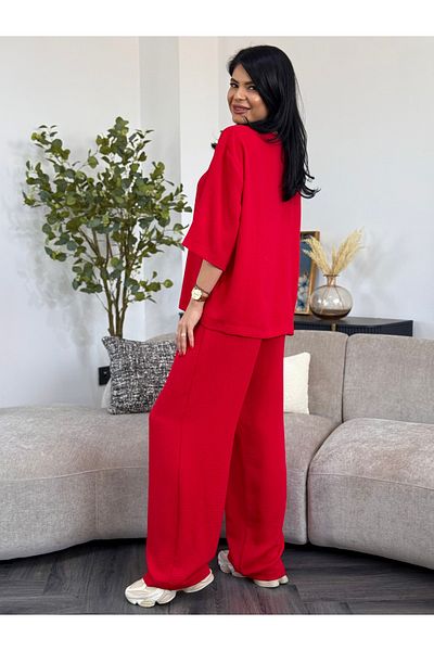 RAMONA BADESCU EXCLUSIVE Casual Suit with Wide Leg Pants Red