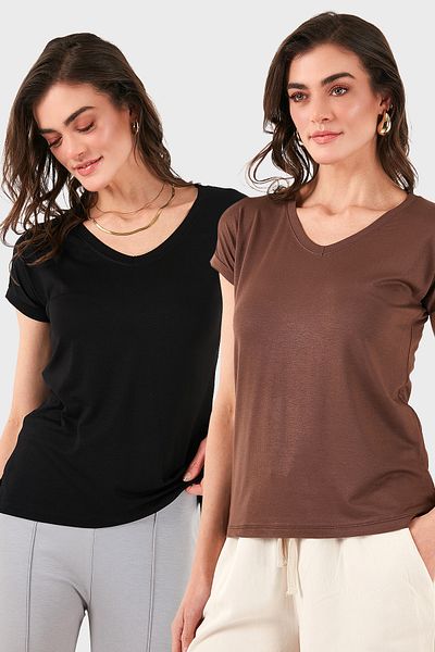 Lela V-Neck Relaxed Fit Slit Detailed 2'Li Package Blouse Bluz 5862000S2