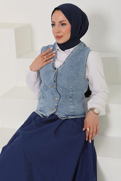 TOFİSA سترة قصيرة من الدنيم باللون الأزرق الفاتح - 27099