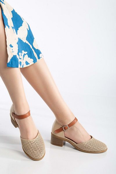 ANALİN SHOES Women's Genuine Leather Closed Toe Sandals - Beige