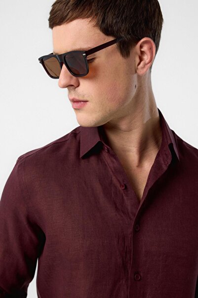 Antioch Claret Red 100% Linen Comfort Fit Men's Shirt