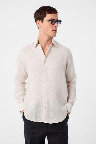 Antioch Beige 100% Linen Comfort Fit Men's Shirt