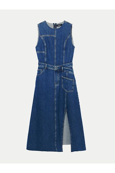 Desigual Rochie din denim pentru femei 24WWVD01 albastră