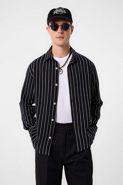 Antioch Men's Black Relax Fit Striped Shirt