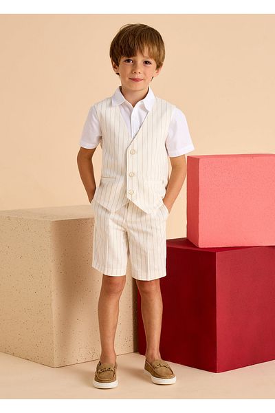 MAYORAL Boy's Striped Linen Vest Ecru 3369