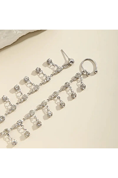 Girift Vintage Aver Taşlı Sallantılı Kulak Ve Burun Zinciri - Hint Hızması