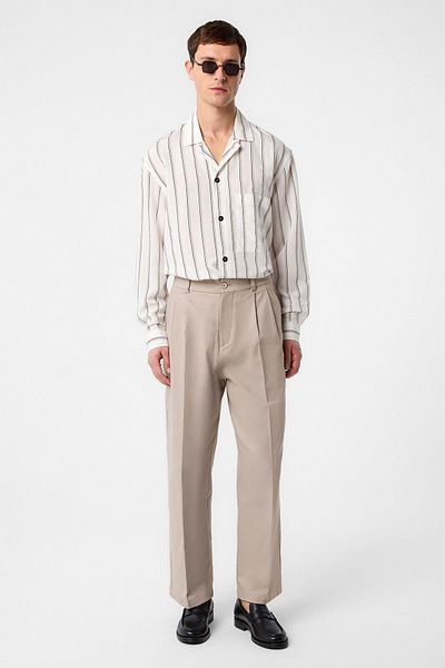 Antioch Beige High Waist Cotton Men's Trousers