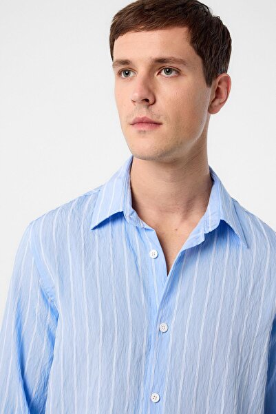Antioch Bebe Mavi Relax Fit Çizgili Erkek Gömlek