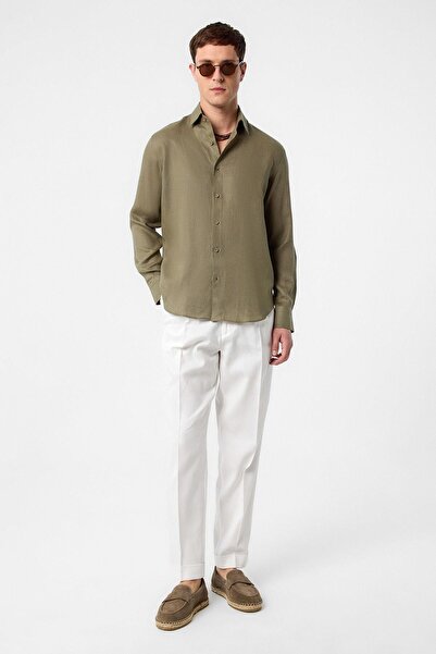 Antioch Khaki 100% Linen Comfort Fit Men's Shirt