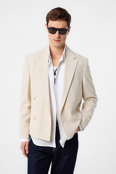 Antioch Stone Relax Fit Double Breasted Crop Men's Blazer Jacket