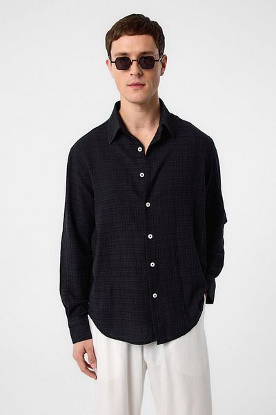 Antioch Black Relax Fit Textured Men's Shirt