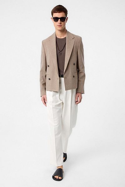 Antioch Brown Relax Fit Double Breasted Crop Men's Blazer Jacket