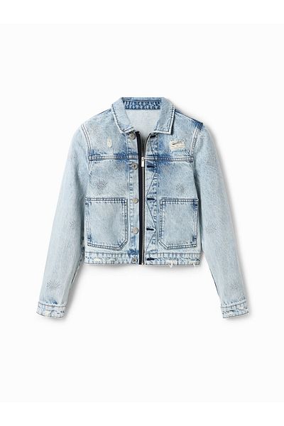 Desigual Jachetă din denim pentru femei 23SWED27 albastră