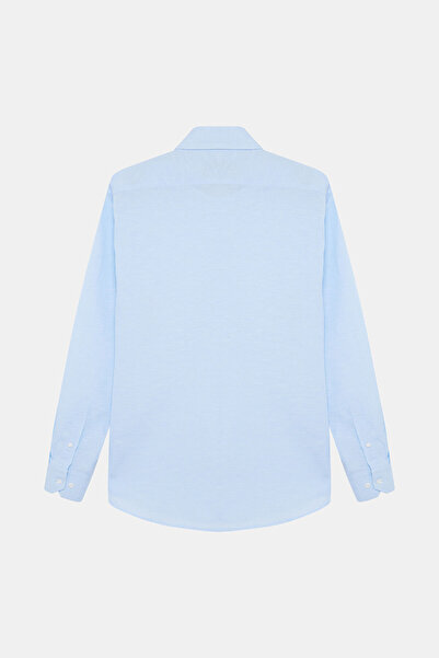 W Collection MAVİ UZUN KOLLU PAMUK/KETEN GÖMLEK