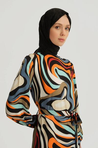 Armine Desenli Elbise 25YT909 İndigo