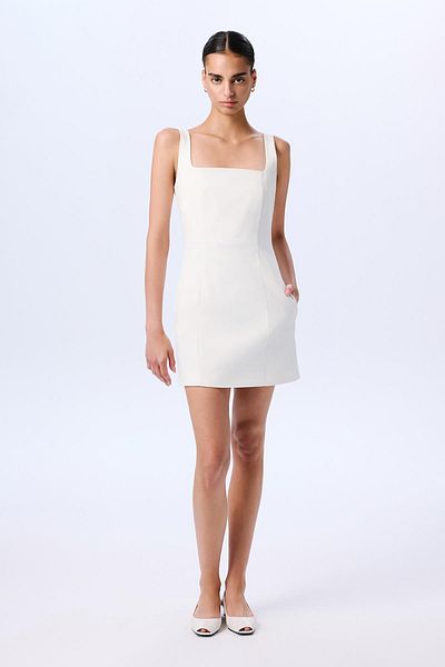 rue Square Neck Stylish Ecru Mini Dress