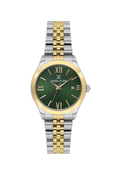 Daniel Klein Silver-Gold Steel Cord, Green, Waterproof, Classic Women's Wristwatch-2