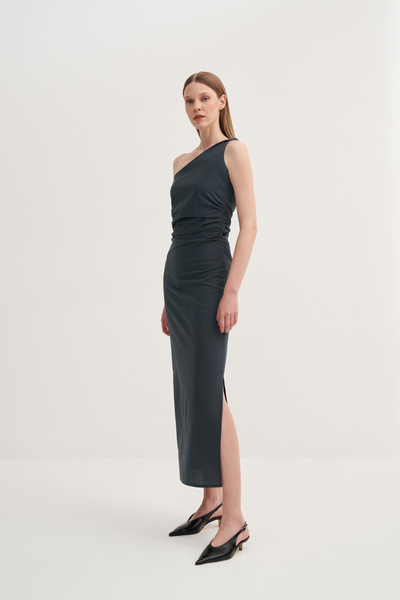 Jorbinol Tek Omuz Yırtmaç Detaylı Elbise