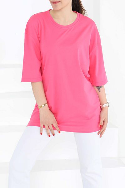 TOFİSA Oversize Short Sleeve T-Shirt Fusya - 27118