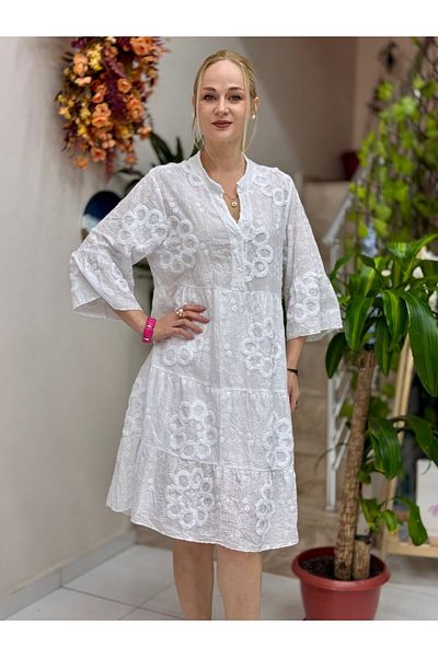 Punta Otantik Yg2067 Italian Brodeled Coton Dress White